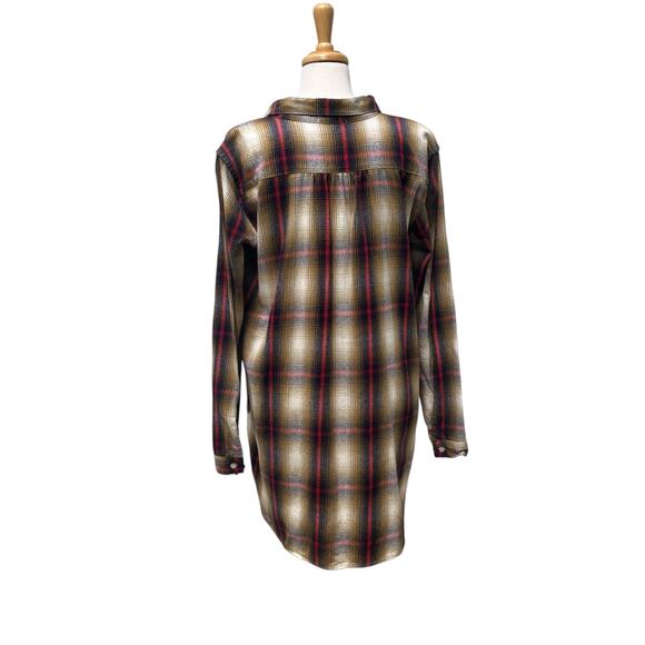 CP Shades Teton Tunic Shirt Sz S Brown Red Plaid Cotton Oversized Lagenlook - Picture 6 of 12